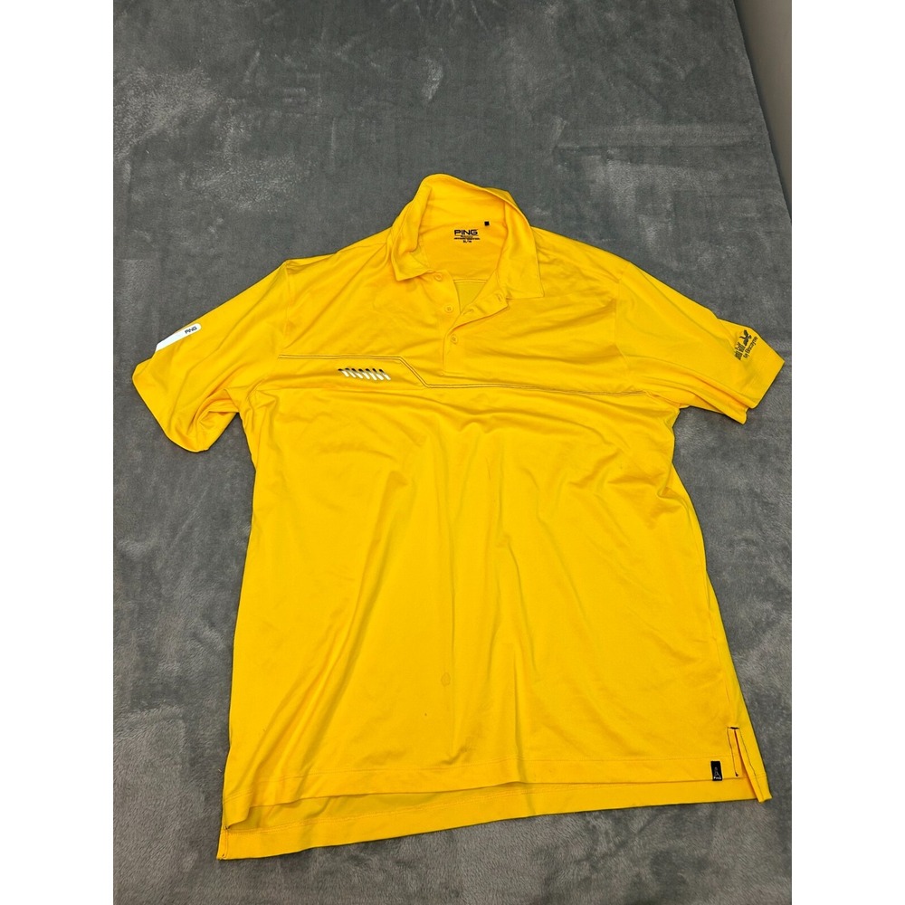 Ping Performance Golf Polo Size XL Yellow Reflective Print Crandon Golf key bisc